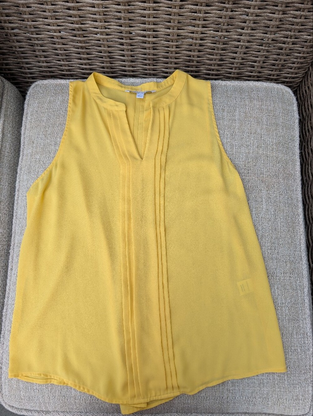 Sleeveless Pintuck V-Neck Blouse - Yellow